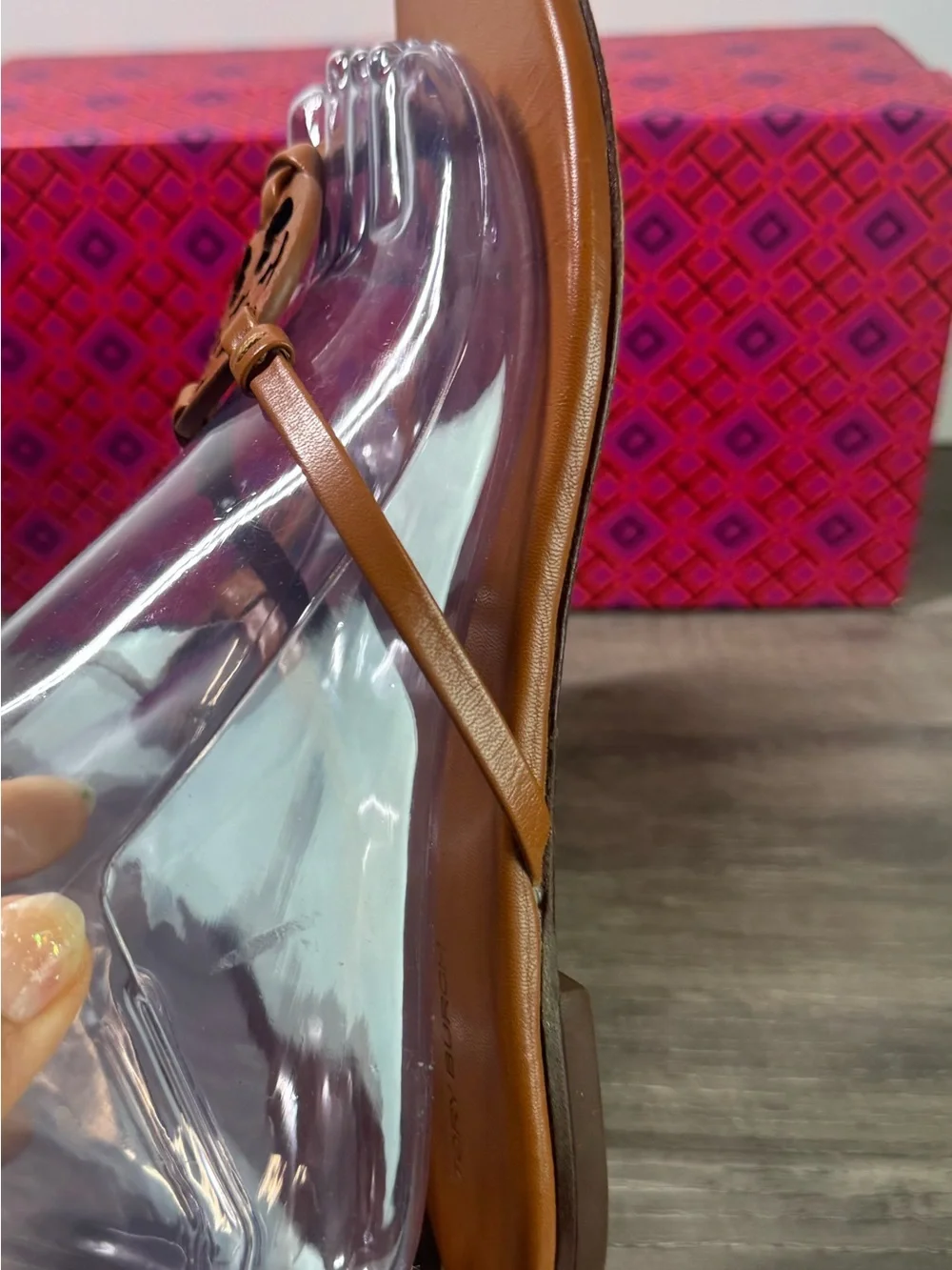 Tory Burch Cognac Leather Logo Thong Mini Miller Sandals Size 9M
